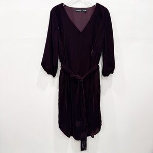 Ralph Lauren Burgundy Velvet Belted Dress Size 18W